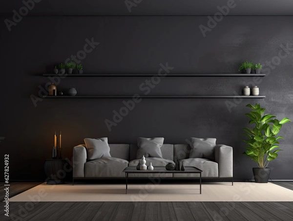 Fototapeta Home interior modern dark living room
