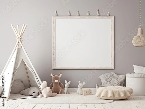 Fototapeta frame on wall in kids room, mockup, copy space