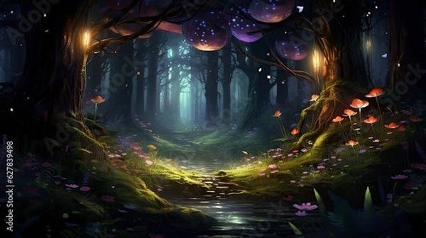 Fototapeta illustration, fairy forest, ai generative