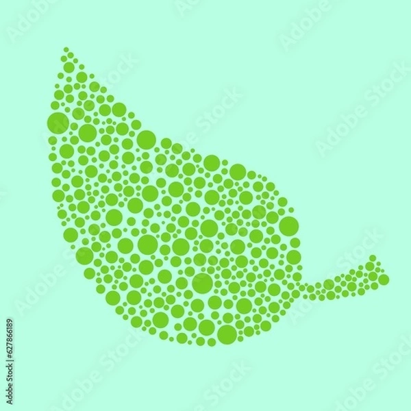 Obraz Leaf made of small green circles on green background