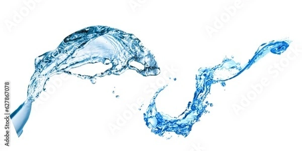 Fototapeta Transparent blue water splashes and ripples with drops. Liquids splashing fluid with droplets, realistic isolated, transparent cool drink, transparent water falling or pouring with air bubbles.