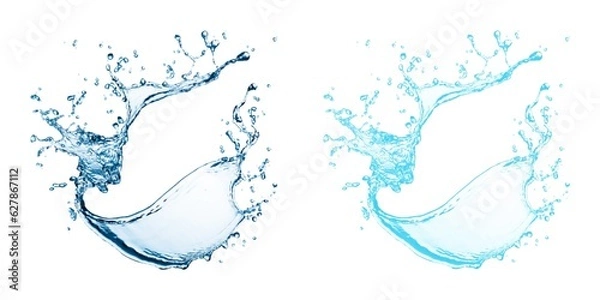 Fototapeta Transparent blue water splashes and ripples with drops. Liquids splashing fluid with droplets, realistic isolated, transparent cool drink, transparent water falling or pouring with air bubbles.