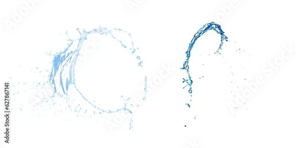 Fototapeta Transparent blue water splashes and ripples with drops. Liquids splashing fluid with droplets, realistic isolated, transparent cool drink, transparent water falling or pouring with air bubbles.