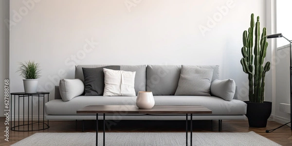 Fototapeta Modern interior. Light living room. Generative AI