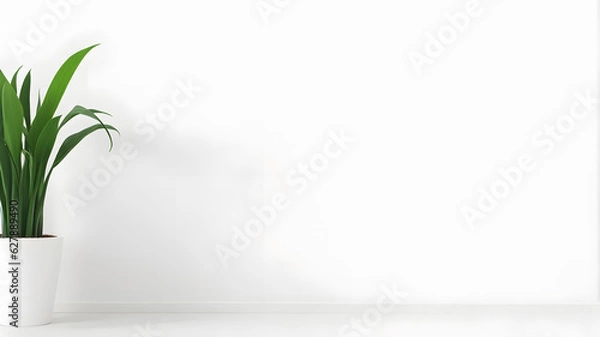 Obraz 観葉植物、白い壁背景、コピースペース｜Houseplant, white wall background, copy space. Generative AI