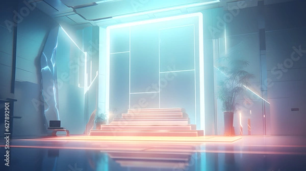 Obraz 美しい未来的な背景とモダンなポディウムのイラスト No.039 | Illustration of Beautiful Futuristic Background with Modern Podium Generative AI