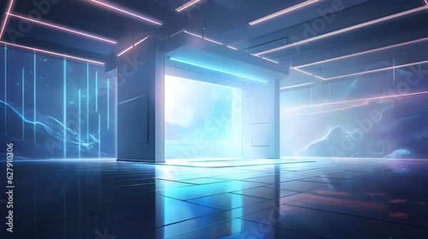 Obraz 美しい未来的な背景とモダンなポディウムのイラスト No.061 | Illustration of Beautiful Futuristic Background with Modern Podium Generative AI