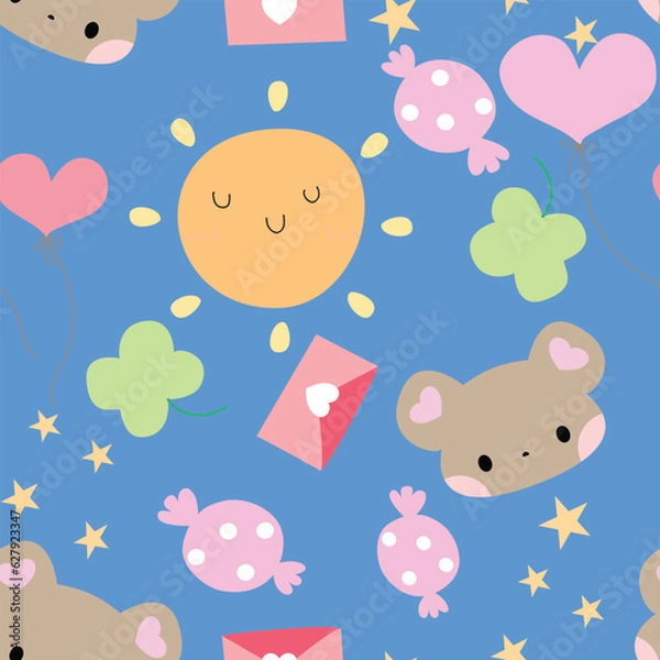 Fototapeta Seamless Pattern with Cartoon Design on Pastel Blue Background