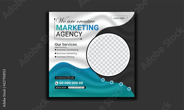 Obraz Business marketing agency promotion social media post template. Editable square banner design with place for the photo
