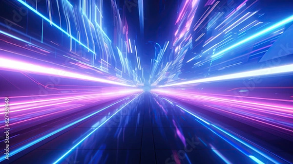 Fototapeta Modern neon lights moving at high speed in the background, representing a data network