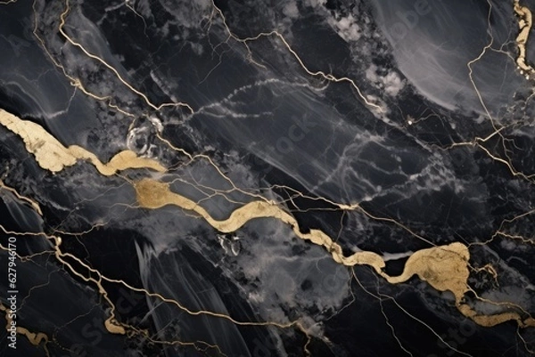 Fototapeta Abstract marbled background. Luxurious elegant black and grey marble stone texture, with gold details.