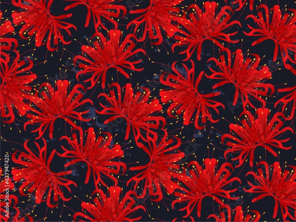 Obraz 真っ赤な彼岸花のシックなシームレスパターンの背景