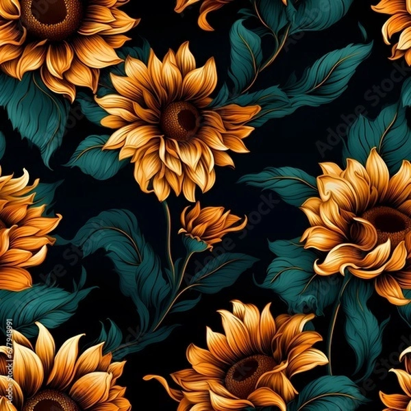 Fototapeta golden sunflowers on a dark background