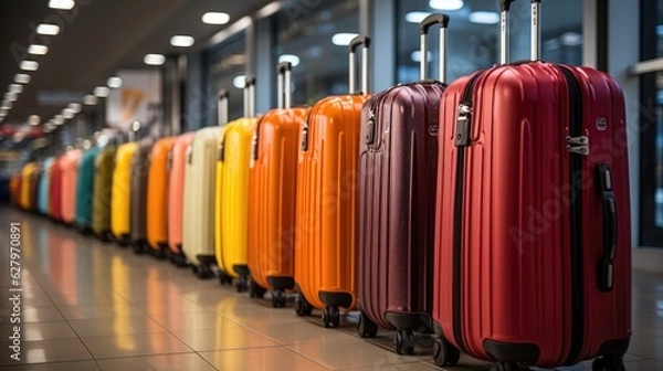 Fototapeta Generative AI - Travel Turbulence: Waiting in Queue with Luggage during Strike