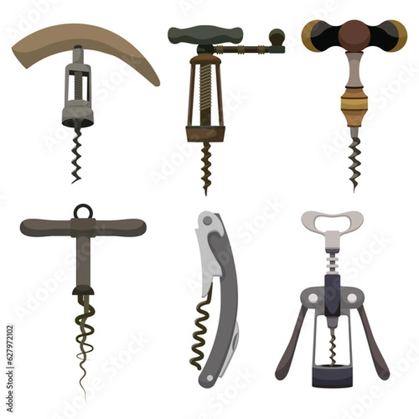 Fototapeta Corkscrew icon set. Flat set of corkscrew vector icons for web design