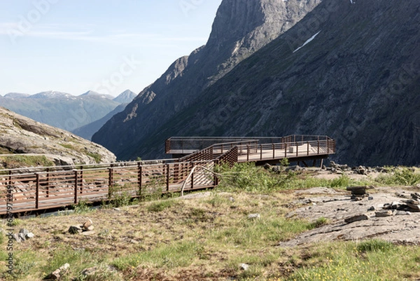 Fototapeta Trollstigen viewpoint platform. Trollstigen is a serpentine mountain road in Rauma Municipality in Norway