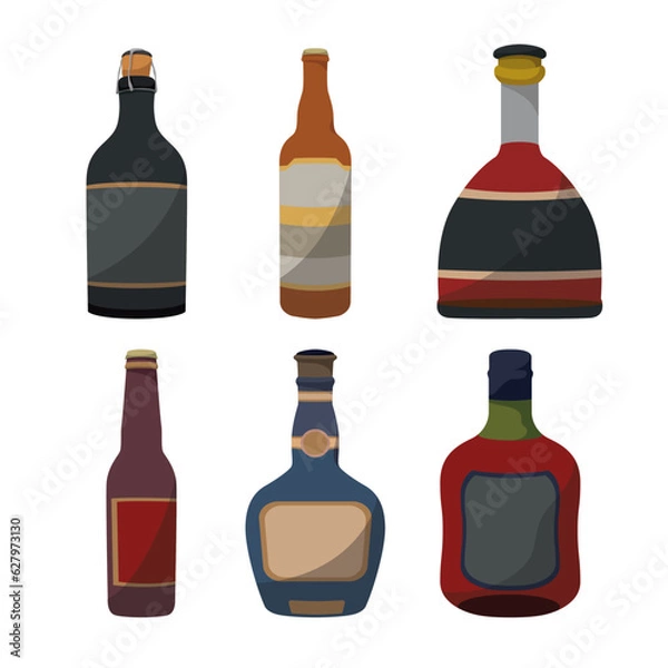 Fototapeta bottles of various shapes out of different alcoholic drinks