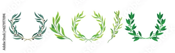 Fototapeta Green Twig and Wreath of Branch with Leaves Vector Set