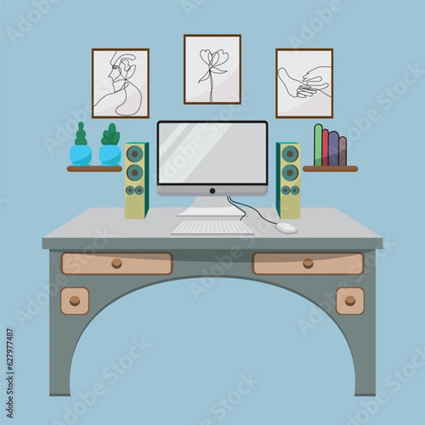 Fototapeta Office workplace room with a computer- Vector