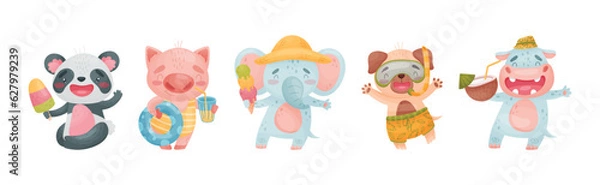 Obraz Cute Animal at Seaside at Summer Having Rest Vector Set