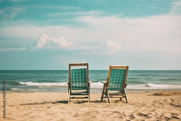 Fototapeta Chairs sand beach relax. Generate Ai