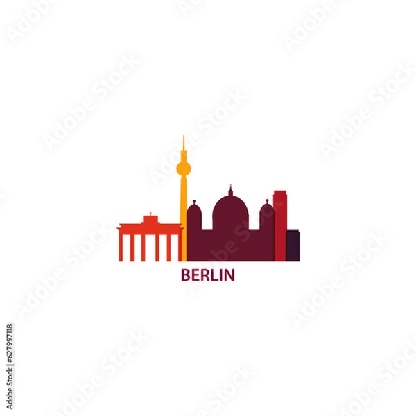 Fototapeta Germany, Berlin cityscape, skyline, horizon, panorama. Vector flat modern logo. Central Europe city contour with landmarks and buildings