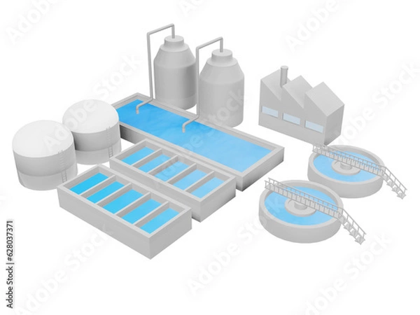 Obraz 浄水場　下水処理場　アイソメトリック