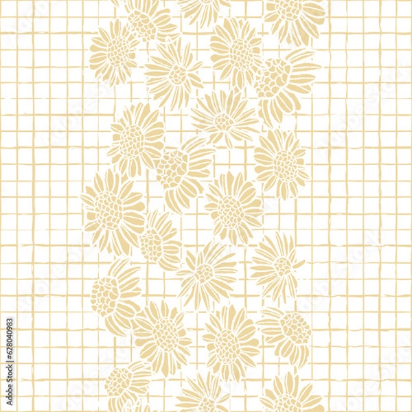 Fototapeta Vector yellow daisies checkered seamless pattern
