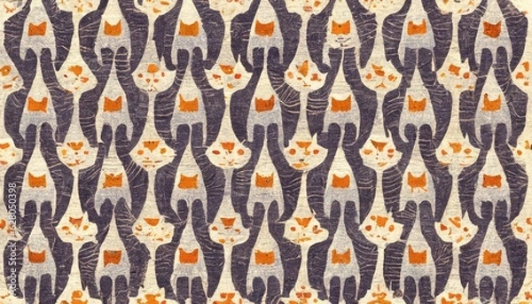 Fototapeta pattern with flowers,cat