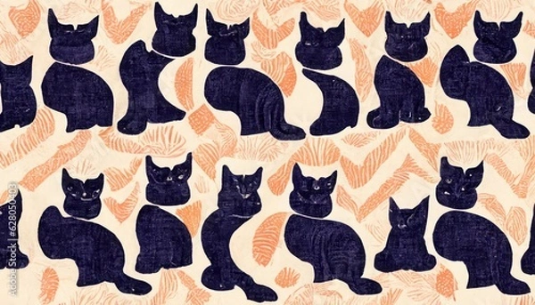 Fototapeta pattern with flowers,cat