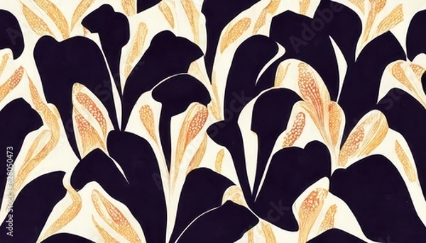Fototapeta  ikat pattern with flowers,cat
