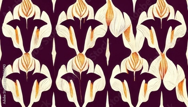 Fototapeta  ikat pattern with flowers,cat