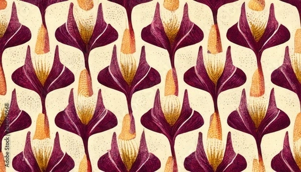 Fototapeta  ikat pattern with flowers,cat