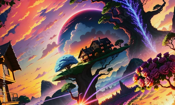 Fototapeta Creating a beautiful fantasy landscape with the help of artificial intelligence.