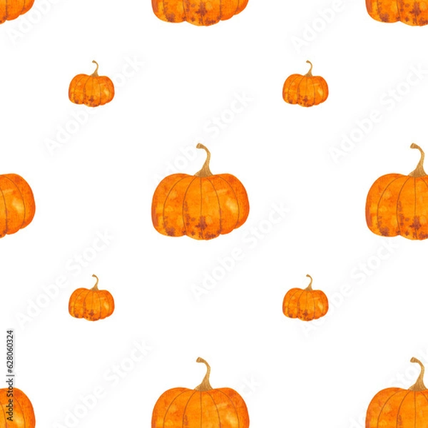 Fototapeta pattern with pumpkins painted in watercolor, autumn pattern seamless, print for halloween