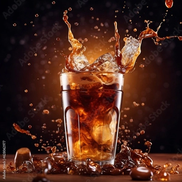 Fototapeta Generative AI : Refreshing Iced Coke: Cool Splash in Lightbox Style