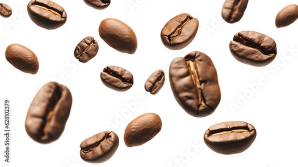 Fototapeta Coffee beans flying isolated on isolated png background. Generative AI