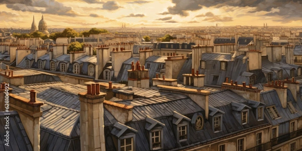 Fototapeta View of the rooftops in Paris. Generative AI