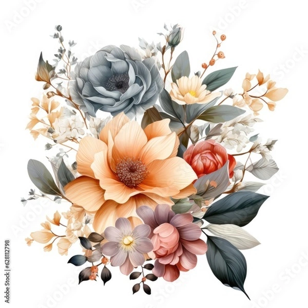 Fototapeta floral doodle design elements, AI Generated