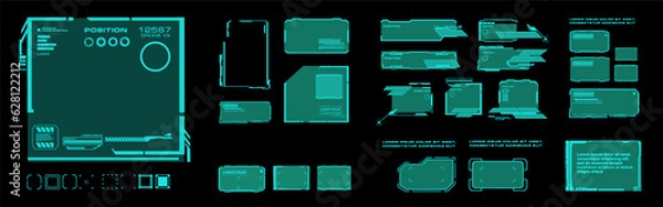 Fototapeta Set modern frames for online browsing or correspondence. HUD user interface elements on black background. Futuristic interface with frames and dialog boxes