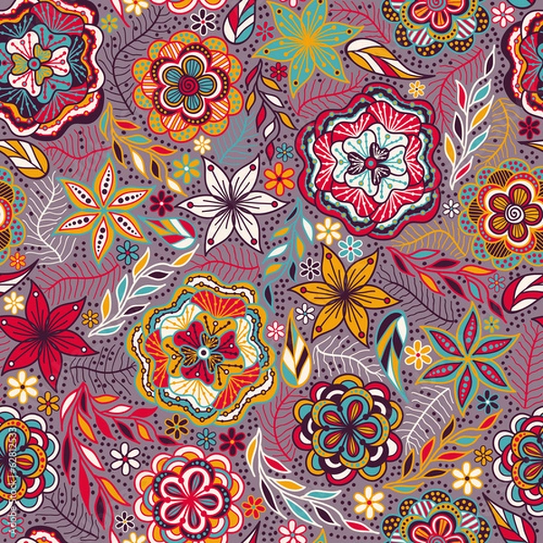 Fototapeta Abstract hand-drawn seamless background floral pattern