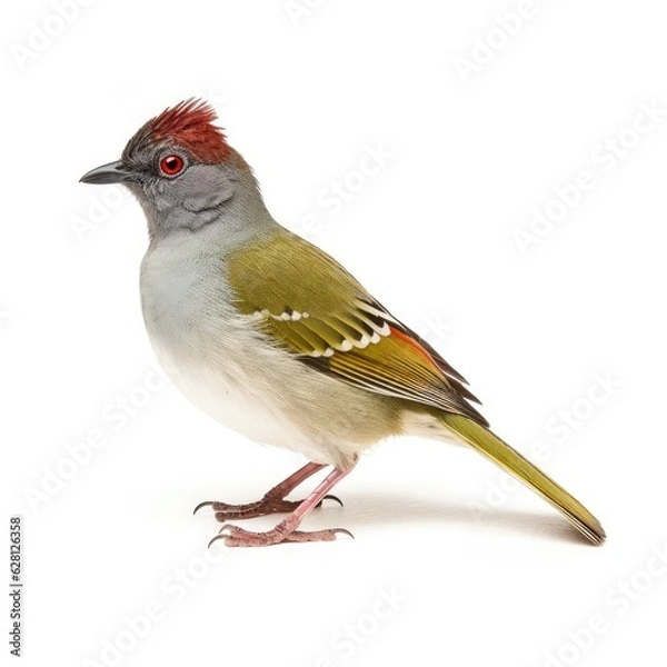Fototapeta Green-tailed towhee bird isolated on white. Generative AI