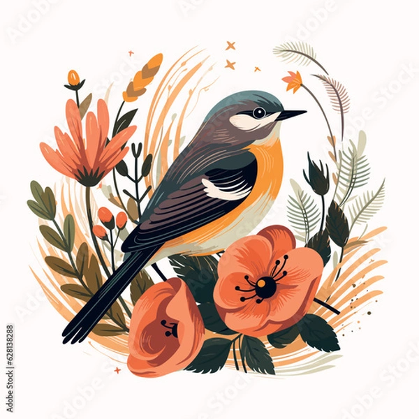 Fototapeta Bird with flowers. Vector illustration. Abstract illustration.