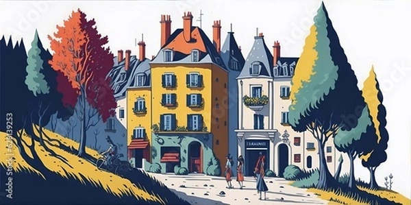 Obraz France landscape. Fairy tale style. AI generated illustration