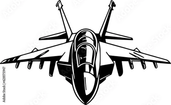 Obraz Fighter Jet - Black and White Isolated Icon - Vector illustration