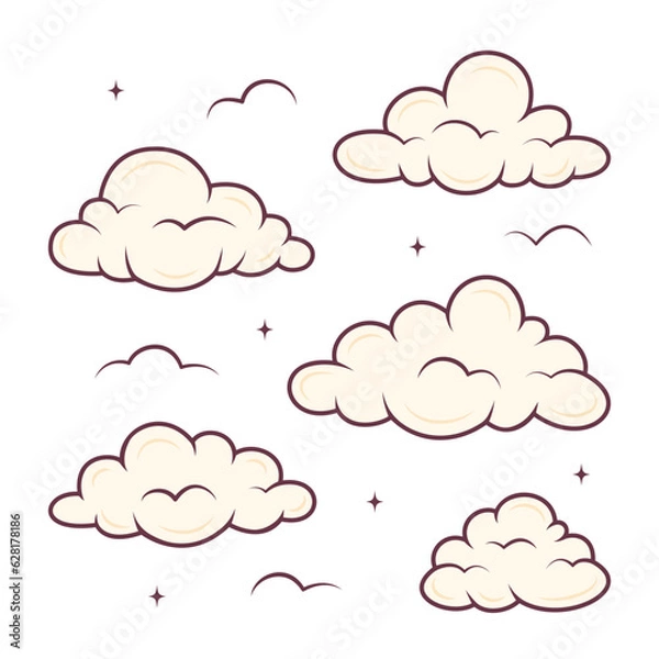 Fototapeta Cute clouds set cartoon concept. Vector illustration on white background