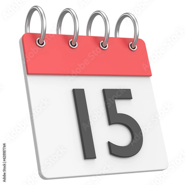 Obraz 3D calendar. Day 15. Fifteenth day of the month. 3D illustration.