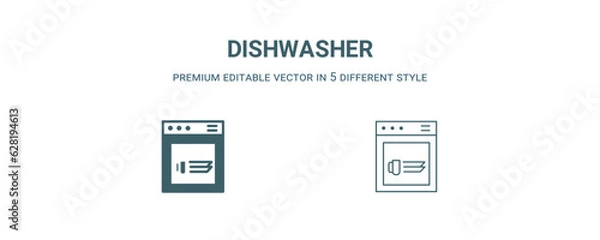 Fototapeta dishwasher icon. Filled and line dishwasher icon from kitchen collection. Outline vector isolated on white background. Editable dishwasher symbol