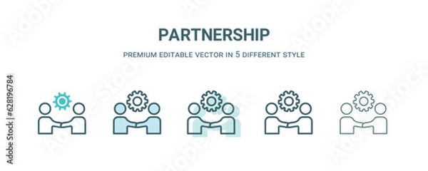 Obraz partnership icon in 5 different style. Outline, filled, two color, thin partnership icon isolated on white background. Editable vector can be used web and mobile