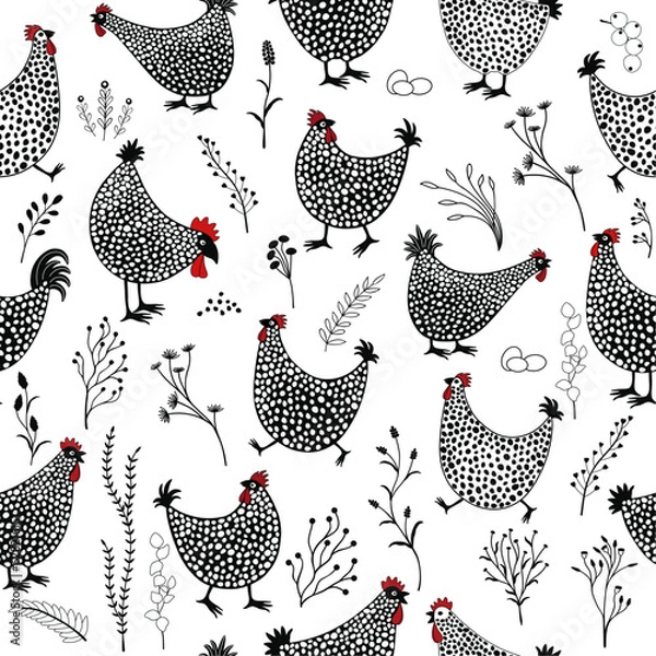 Fototapeta Seamless pattern with chicken cartoon